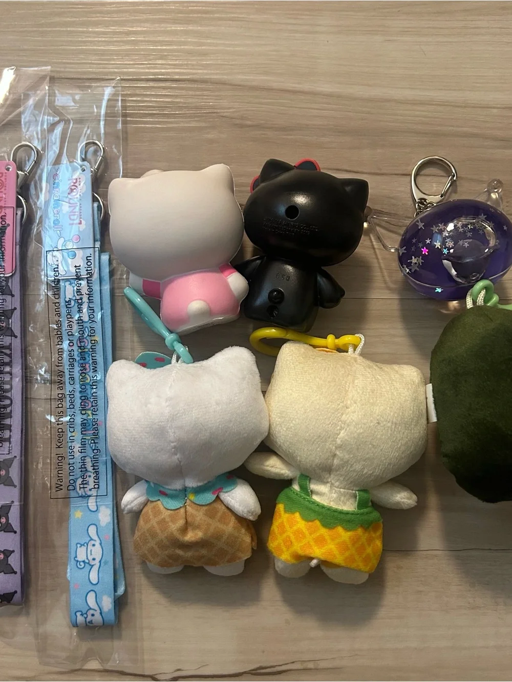 Hello Kitty & Friends Plush Key Chain Figure Bundle Squishy, Kuromi, & Landyard